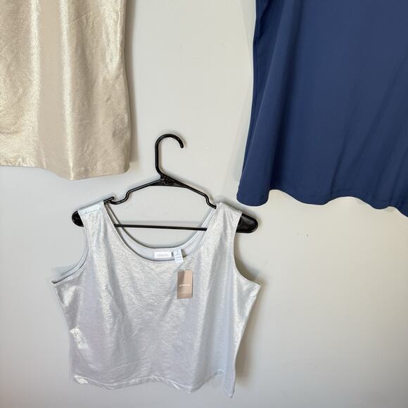 Chico’s Layering Tank Top 3 US XL/16 Navy Blue Gold Shimmer Silver Metallic New - Picture 2 of 7